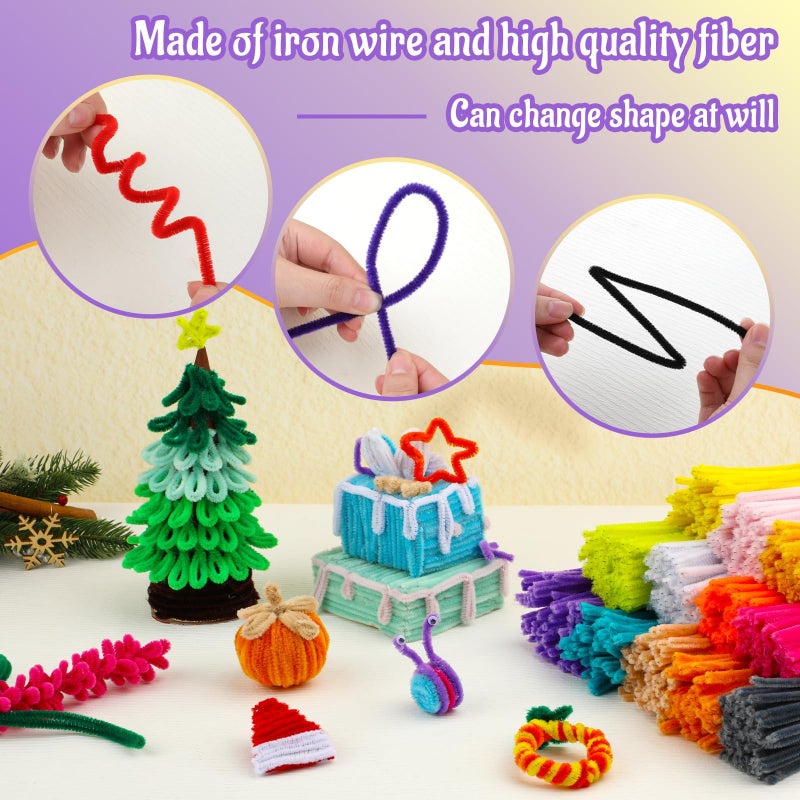 Mnuizu 200pcs Pipe Cleaners,Pipe Cleaners Chenille Stems for Craft, Fuzzy Sticks Christmas Craft Supplies for DIY Art & Creative Crafts Decorations(Light Purple) - Image 4
